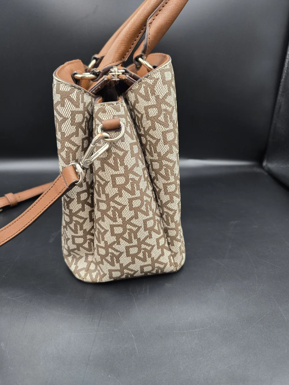 Dkny Beige and Tan Logo Satchel